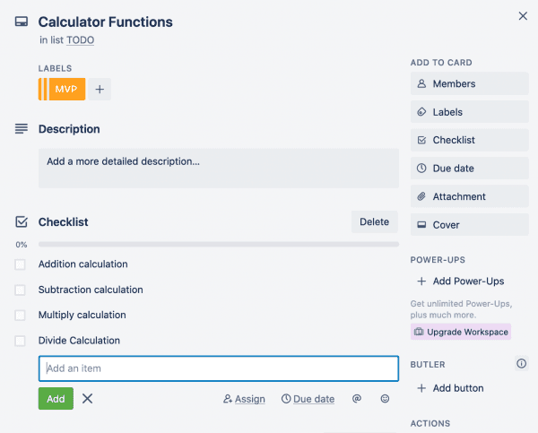 Checklist of tasks to complete
